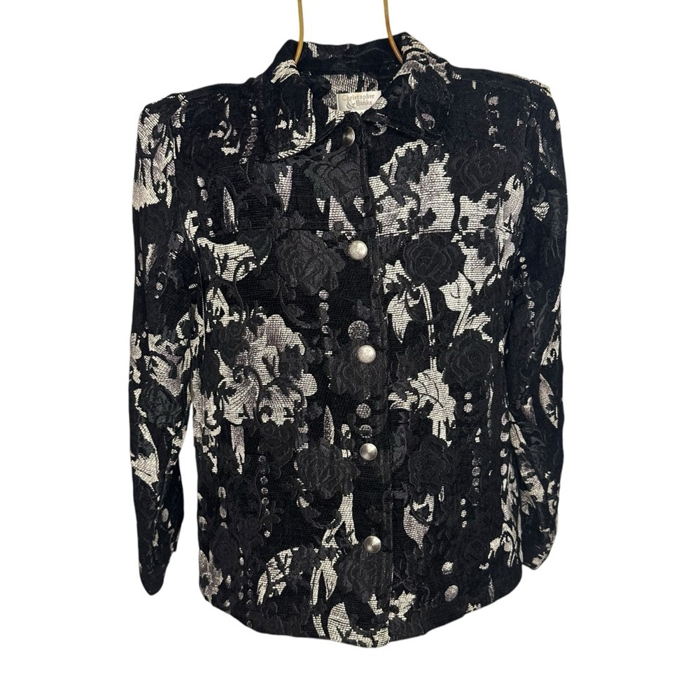 Vintage Christopher & Banks Black Tapestry Button Front Jacket Blazer - Womens S